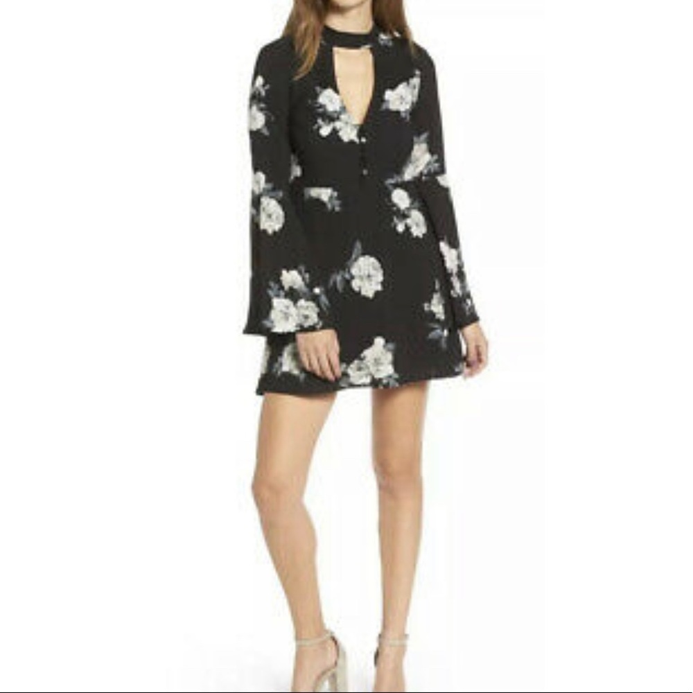 Socialite Black Fit and Flare Midi Dress with Bell Sleeves